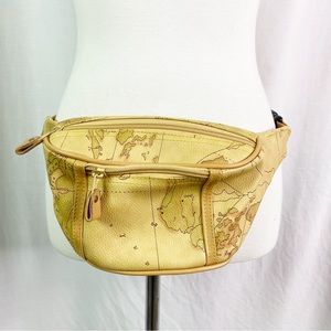 Vintage 90s World Map Fanny Pack Belt Bag Faux Leather
